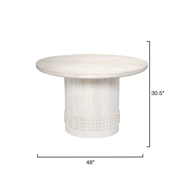 Contemporary Studded Bistro Dining Table, White Washed Wood For Sale - Image 3 of 6