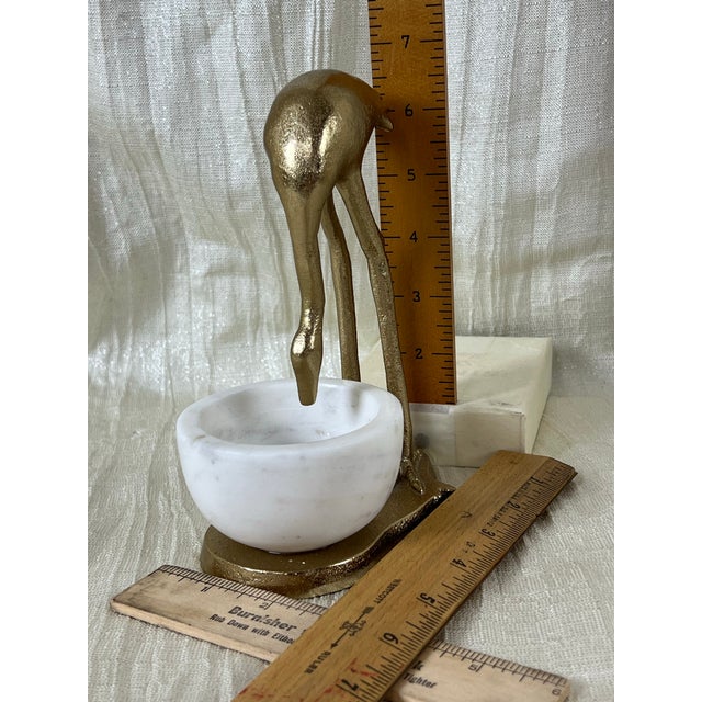 Palm Beach Style Gold Heron Accent Sculpture With Marble Bowl For Sale - Image 9 of 10
