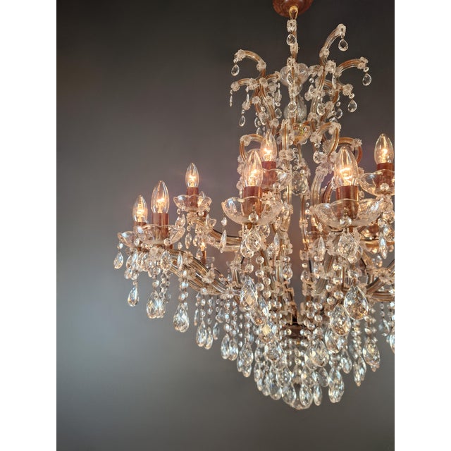Large Antique Crystal Chandelier Restored Italian Bohemian Style Vintage For Sale - Image 11 of 18