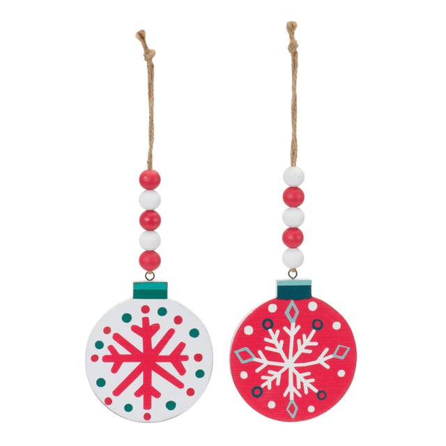 Add festive charm to your holiday decor with this beautiful set of Wood Beaded Snowflake Ornaments. These vibrant...