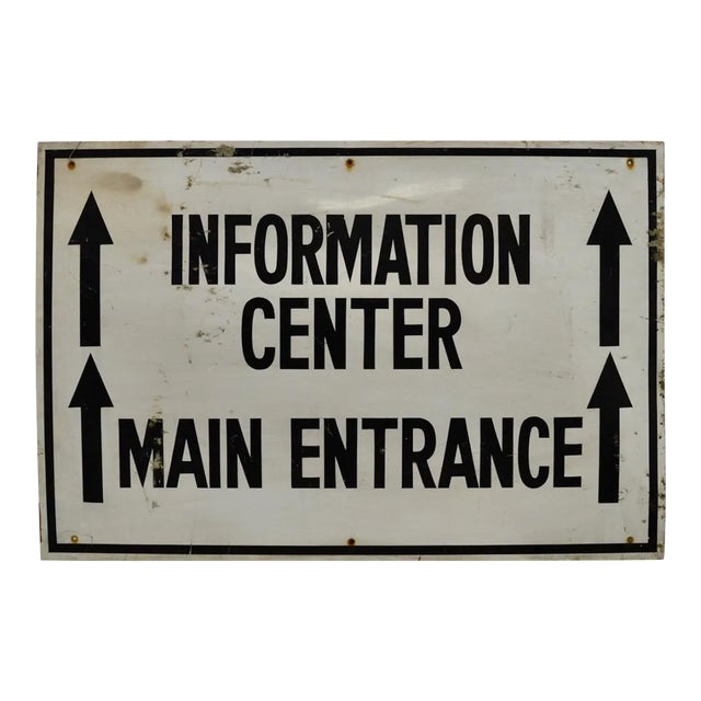 Vintage Information Sign - 1940's Hand Painted, Metal 3'x2' For Sale