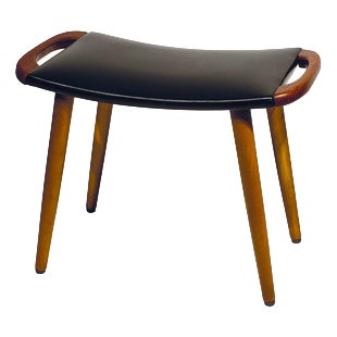 Scandinavian Stool in Teak and Leatherette For Sale
