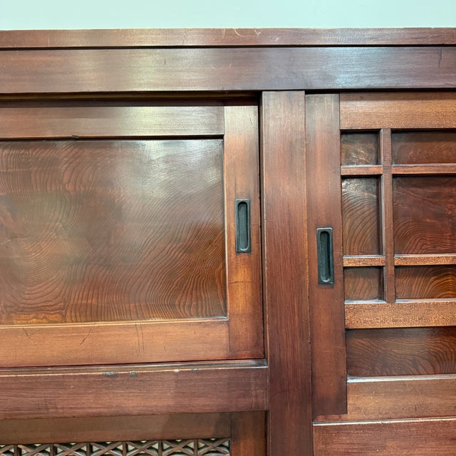 Antique Japanese Mizuya-Dansu Cabinet – Meiji/Taisho Period Kitchen Chest With Lattice Doors, Bamboo Paneling & Multiple Drawers For Sale - Image 9 of 12