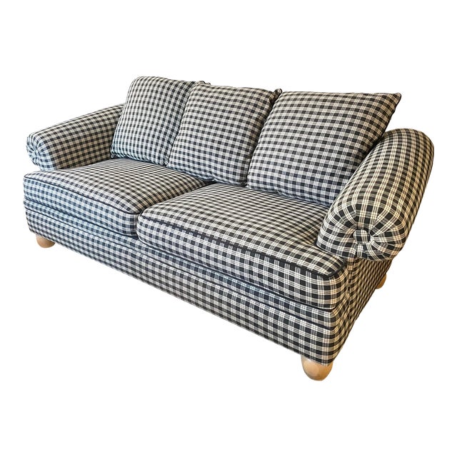 1990s Flexsteel Full Scroll Arm Gingham Sofa, American Made Chairish