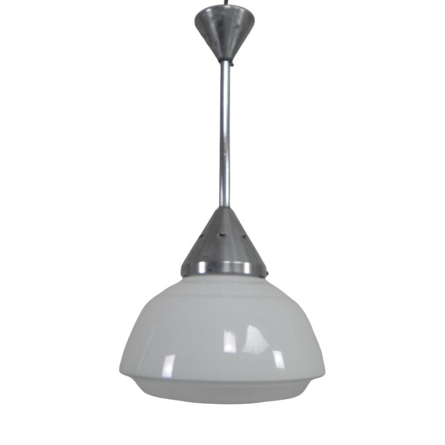 Art Deco Pendant Lamp with Ribbed Glass Shade, 1930s For Sale