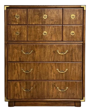 Vintage Mid-Century Campaign Highboy Dresser by Drexel From Their Accolade Collection