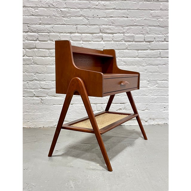 1960s Mid Century Modern Handcrafted Caned Teak Cabinet / Entryway Table For Sale - Image 4 of 10