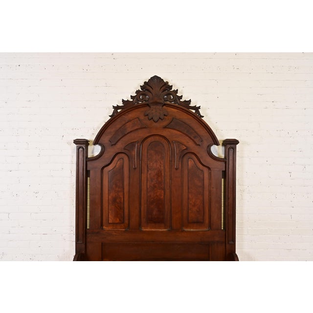 Late 19th Century Antique Monumental Eastlake Victorian Burled Walnut Full Size Bed, Circa 1880s For Sale - Image 5 of 14