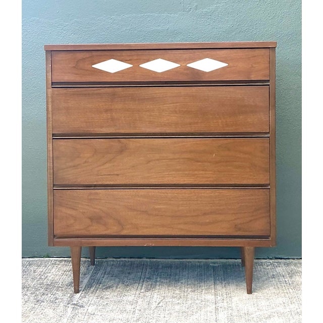 Vintage MCM Bassett Interchangeable Diamond Tall Chest of Drawers For Sale - Image 10 of 12