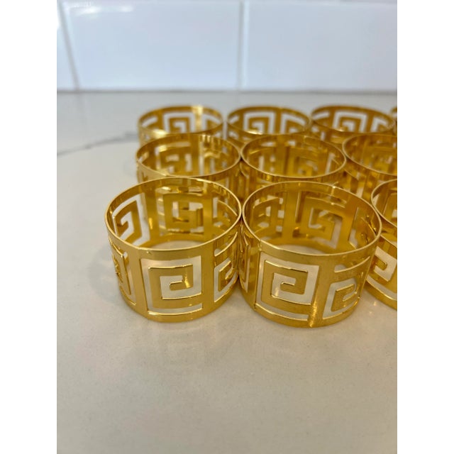 Hollywood Regency Greek Key Style Brass Napkin Rings Set of 12 For Sale - Image 3 of 5