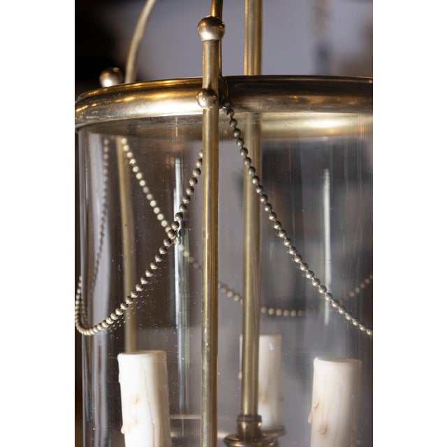 Metal Elegant French Brass and Glass Lantern Chandelier, circa 1940 For Sale - Image 7 of 8
