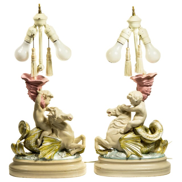 Child Riding Mythological Hippocampus Sea Horse Composite Figural Lamps - A Pair For Sale - Image 9 of 9