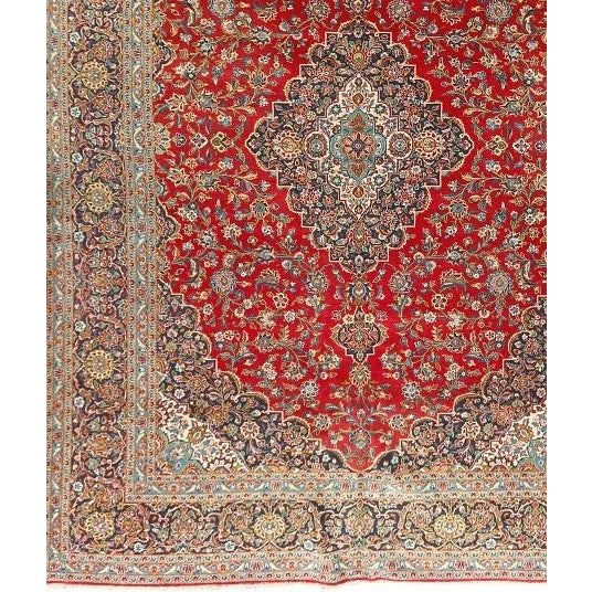 1950s Vintage Red Kashan Hand Woven Rug 10ft 4in X 14ft 5in For Sale - Image 5 of 8
