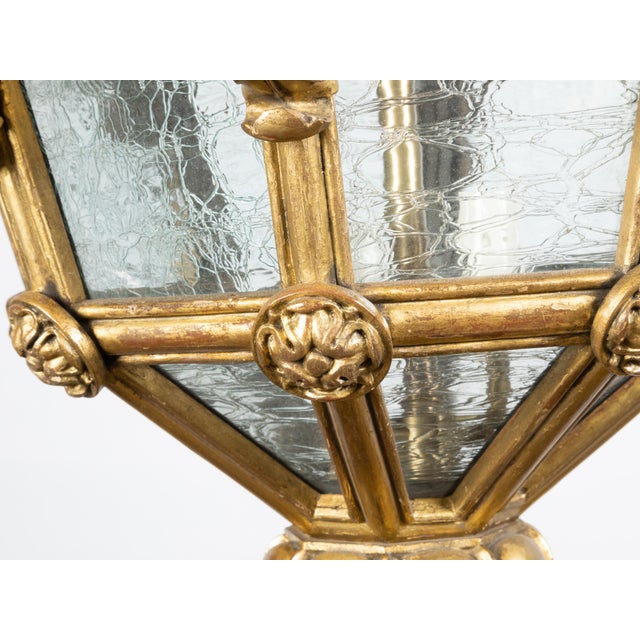 Early 20th Century French Baroque Style Giltwood Lantern with Carved Volutes and Textured Glass For Sale - Image 11 of 11