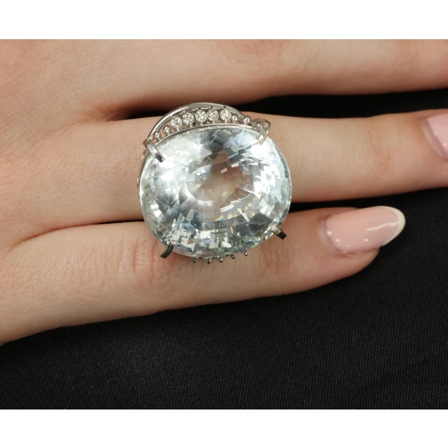 Late 20th Century Late 20th Century Rare 62.78ct Natural Aquamarine & 0.25ct Diamond Platinum Ring, 29.1g Size 6 For Sale - Image 5 of 18