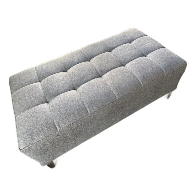 21st Century Transitional Tufted Gray Upholstered Ottoman — Designer Showroom Chicago For Sale