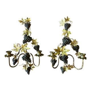 1980s Grapevine Candle Sconces- Set of 2 For Sale