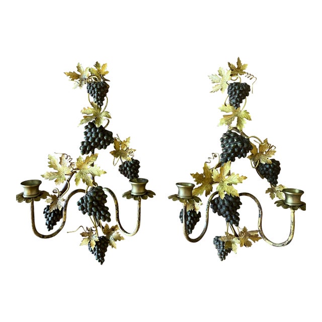 1980s Grapevine Candle Sconces- Set of 2 For Sale