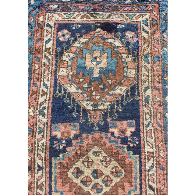 Colorful Persian Antique Karajeh Runner in Blue and Brown For Sale - Image 9 of 13