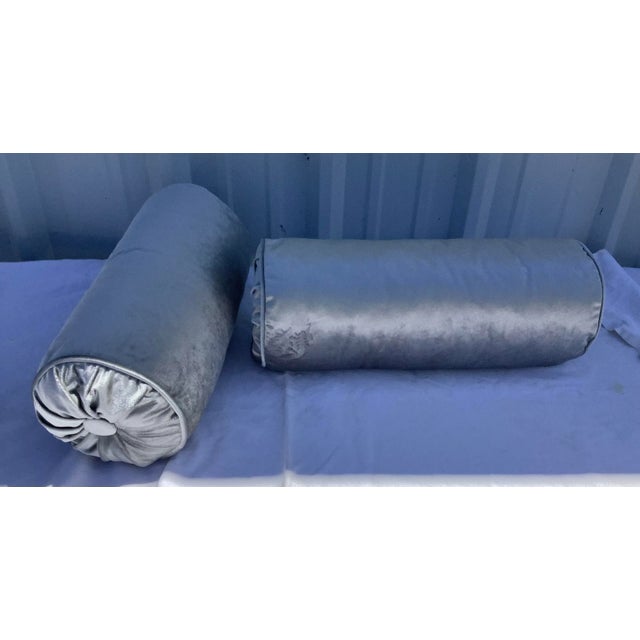 2020s Contemporary Velvet Contemporary Gray Oblong Pillows- a Pair For Sale - Image 5 of 6