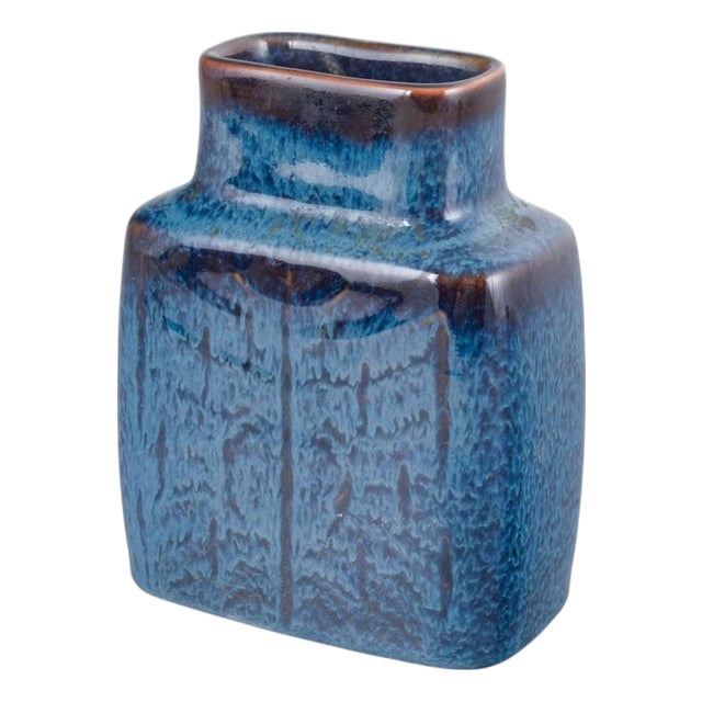 Rectangular Ceramic Vase with Deep Blue Glaze by Carl-Harry Stålhane for Rörstrand For Sale