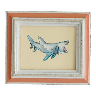 Original Hand-Painted Mini Baby Shark Painting in a Vintage Italian Frame For Sale