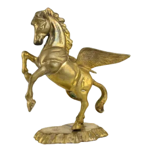 Vintage Mid 20th Century Solid Brass Mythological Pegasus Flying Winged Horse on Base Figurine