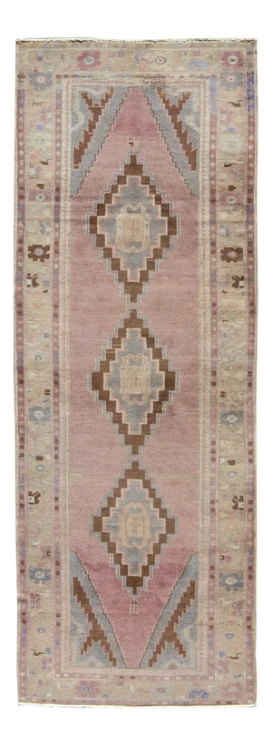 Vintage Turkish Oushak Rug in Lavender, Pink, Brown, Cream and Blue