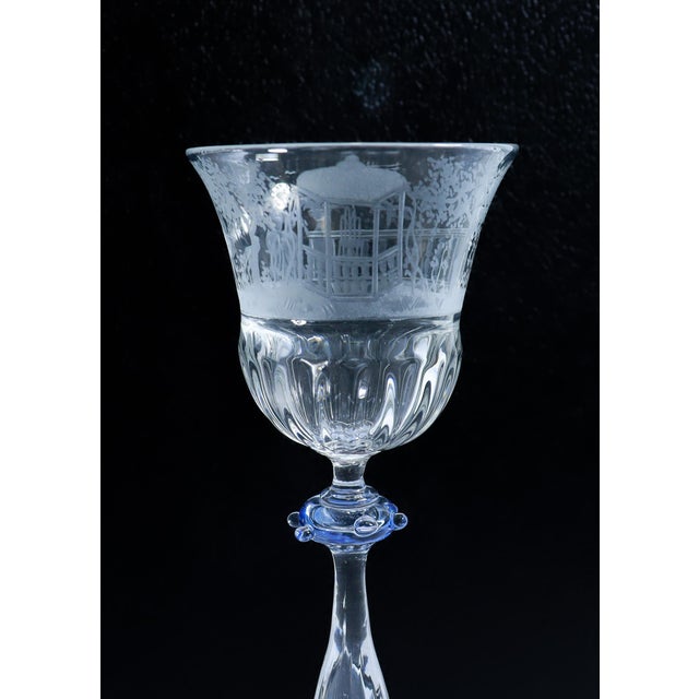 Pair of Salviati Engraved Venetian / Murano Glass Wine Goblets or Stems For Sale - Image 9 of 13