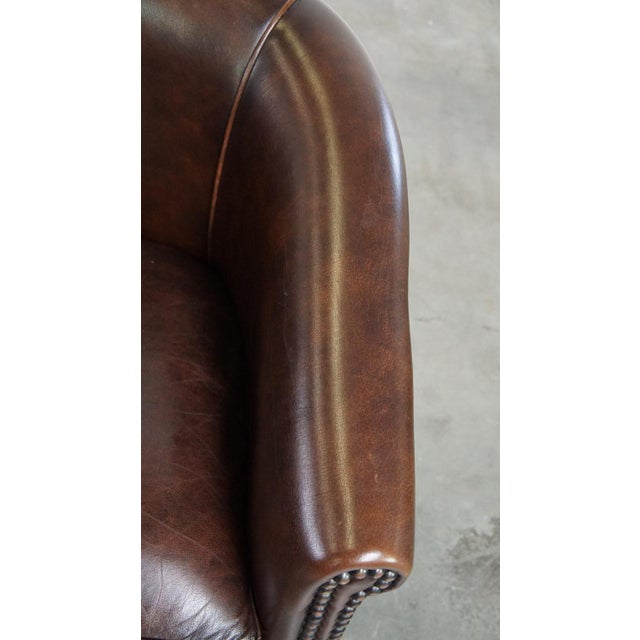 Brown English Style Dark Cowhide Leather Club Chair with Ball Legs For Sale - Image 8 of 11