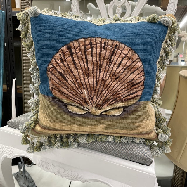 2020s Pair of Needlepoint Throw Pillows With Decorative Tassel Fringe For Sale - Image 5 of 11