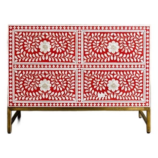 The Arabesque Mother of Pearl Inlay Four-Drawer Chest by House of Jaipur For Sale