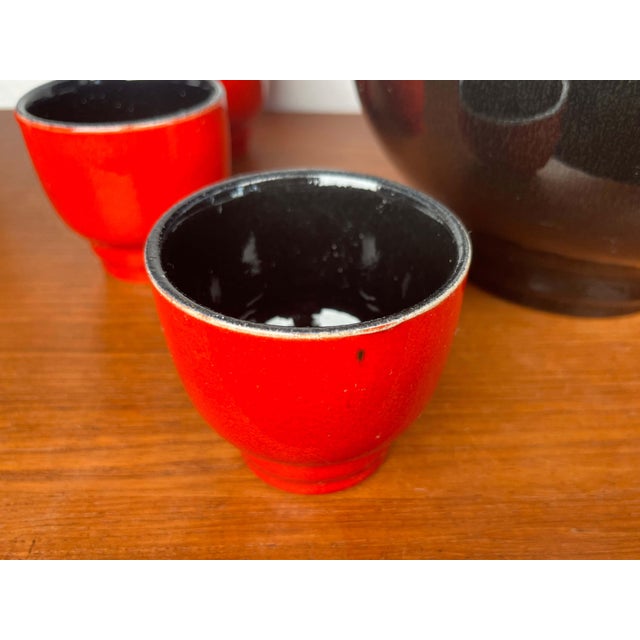 Mid-Century Modern West German Pottery Punch Bowl and Cups from Jasba, 1960s, Set of 7 For Sale - Image 11 of 18
