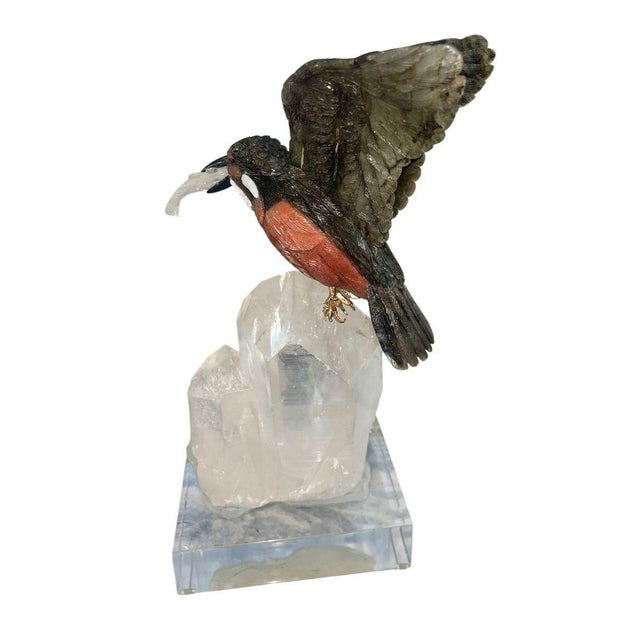 Peter Muller Labradorite Kingfisher Sculpture Quartz Base. Switzerland, 1980's. For Sale In Los Angeles - Image 6 of 7