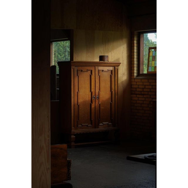 Mid-Century Modern Danish Oak Cabinet with Carved Doors and Decorative Base, 1950s For Sale - Image 12 of 17