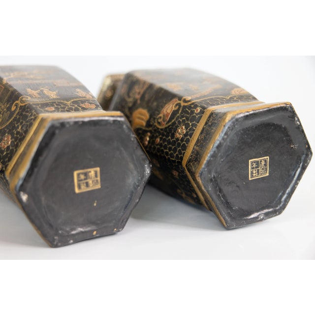 Antique Chinese Gilt Papier-Mâché Vases, a Pair For Sale - Image 12 of 12