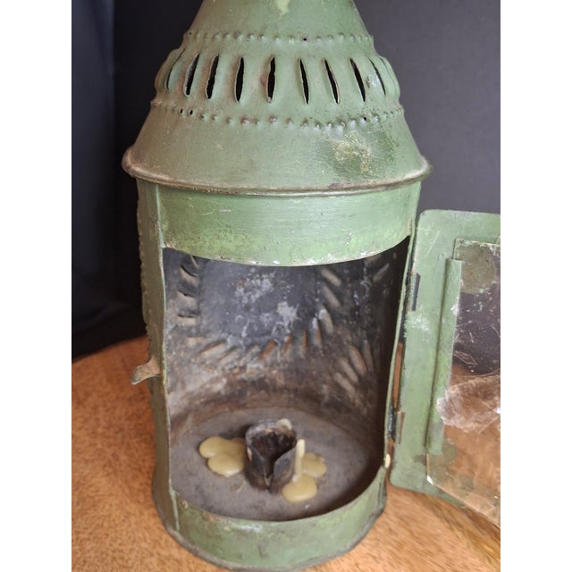 Antique Punched Tin Mica Window Lantern Matthew J King Collection 19thC Primitive For Sale In Boston - Image 6 of 18