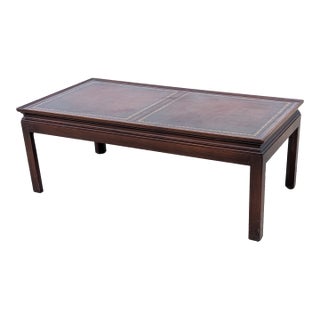 Vintage Hekman Leather Top Inlaid Federal Style Coffee Table For Sale