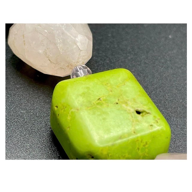 Boho Chic Gemstone Necklace Rose Quartz and Green Turquoise Beads For Sale - Image 3 of 4