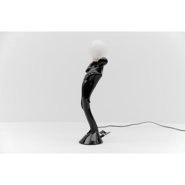 Mid-Century Modern Ceramic Art Deco Waiter Table Lamp with a Milk Glass Ball Shade, Italy, 1960s For Sale - Image 3 of 10