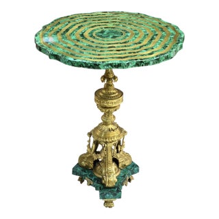 French Style Green Gold Coffee Table With Gold Details For Sale