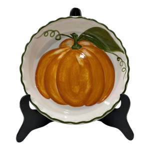 Hand Painted 1997 Laurie Gates Pumpkin Pie Dish for Williams Sonoma. Sculpted Why Rim. Fall Decor. Thanksgiving
