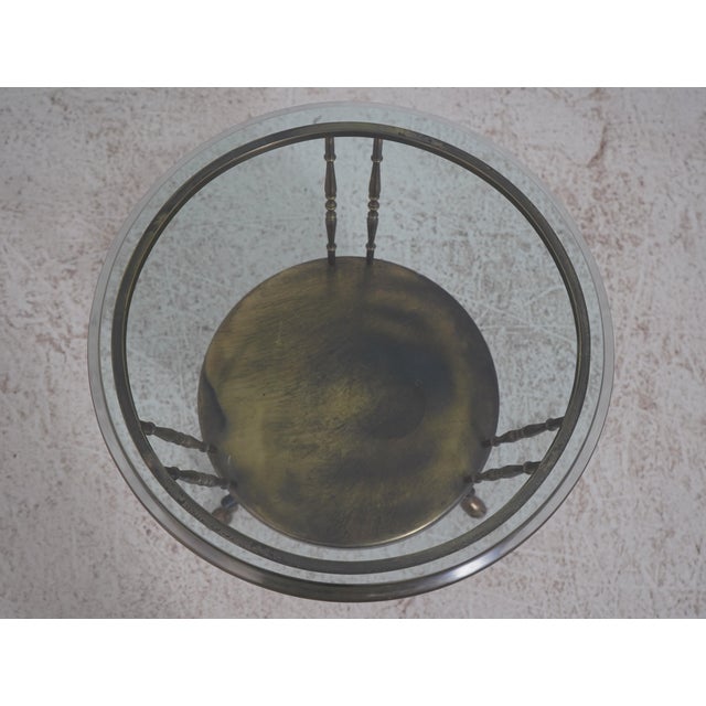 Traditional Vintage Regency Style Glass Top Brass Base Occasional Table For Sale - Image 3 of 10