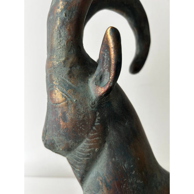 Vintage bronze by Alva Museum Replicas Ibex sculpture, styled after ancient Eastern or Egyptian artifact. Alva Museum Bust...