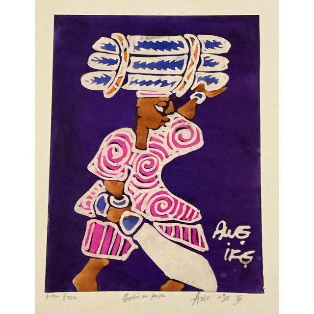 Artist: Awe Signed: Awe Ife Country: Nigeria Medium: Batik on Paper Provenance: Purchased directly from artist Condition...