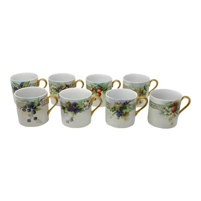 Mid 20th Century Hand Painted Porcelain Mugs- Set of 8 For Sale