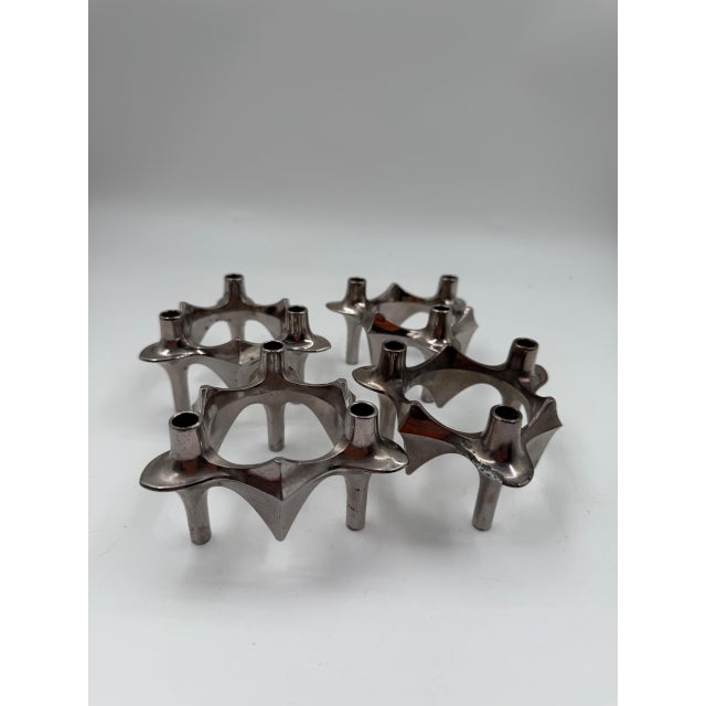 Mid-Century Modern Brutalist Chrome Taper Candleholders by Nagel Stoff for BMF, 1950s, Set of 4 For Sale - Image 17 of 18