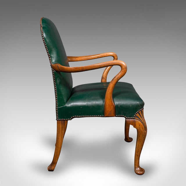 English Antique Clerk's Desk Chair, English, Beech, Leather, Elbow Seat, Home, Office For Sale - Image 3 of 10