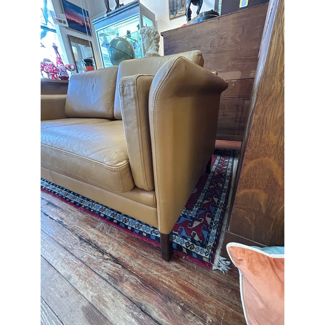 Borge Mogensen Style Danish Mid Century Modern Leather Loveseat For Sale - Image 4 of 14