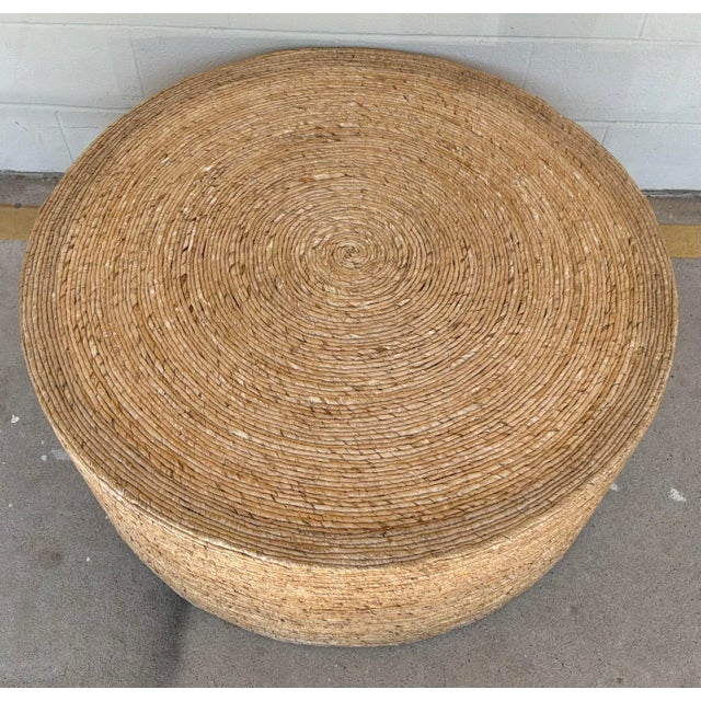 Contemporary Organic Modern Woven Banana Round Coffee Table For Sale - Image 3 of 5